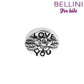 Bellini 562.413 - Zilveren Bellini bedel met bloem en tekst 'Love you'