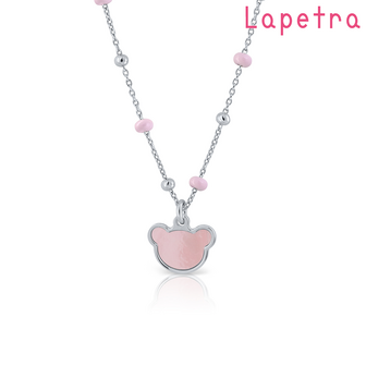 Lapetra zilveren kinderketting met hanger roze beertje