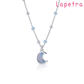Lapetra zilveren kinderketting met hanger blauwe maan