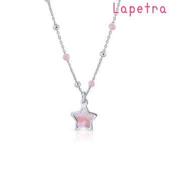 Lapetra zilveren kinderketting met hanger roze ster